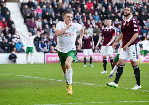 Jason Cummings was booked for this celebration but won his appeal. Picture: SNS