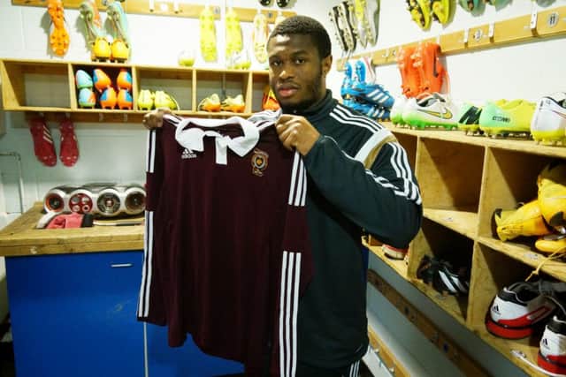 Genero Zeefuik gets to grips with the Hearts bootroom after agreeing a loan deal. Picture: HMFC