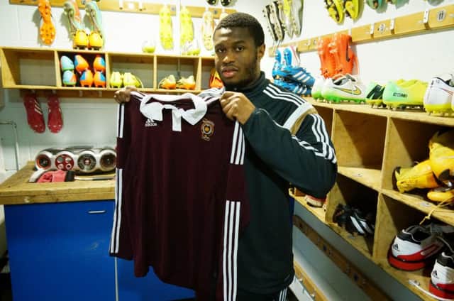 Genero Zeefuik gets to grips with the Hearts bootroom after agreeing a loan deal. Picture: HMFC