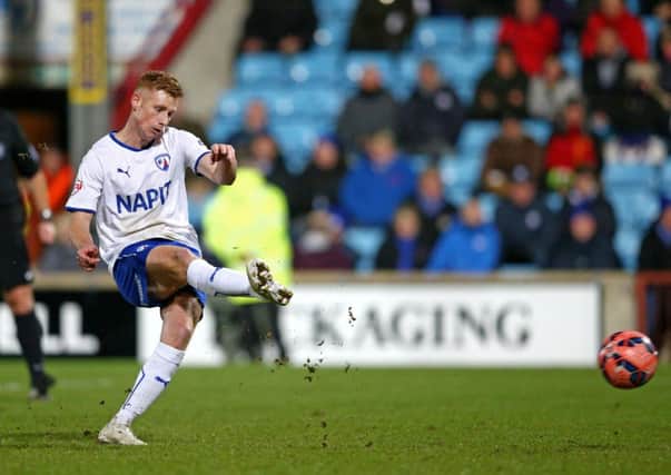 Eoin Doyle of Chesterfield scores a goal from the penalty spot during the FA Cup Third Round match between Scunthorpe United. Picture: Getty