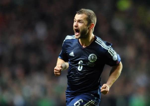 Shaun Maloney scores for Scotland against Ireland. Picture: Lisa Ferguson