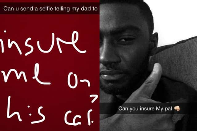 Ali's Snapchat, left, and Buaben's response. Picture: Twitter/AlistairRae234