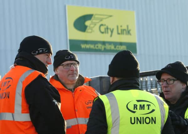 A picket line outside City Link in Motherwell, Lanarkshire in late December. Picture: PA