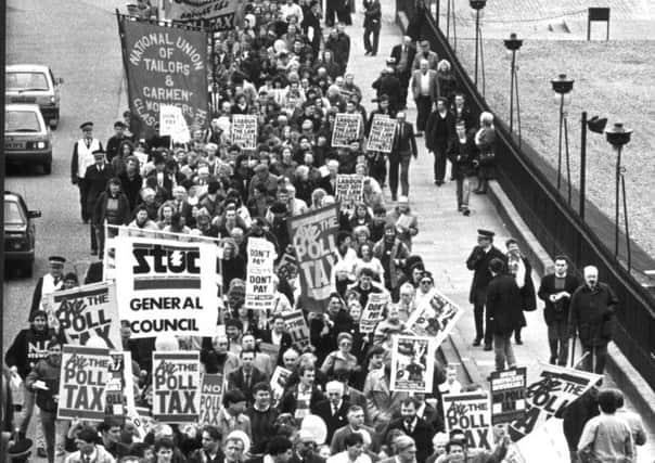People marching in protest over the poll tax in Scotland in 1989. Picture: TSPL
