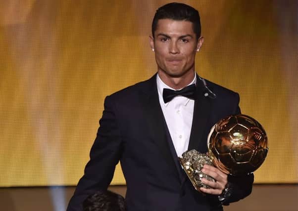 Cristiano Ronaldo with his third Ballon d'Or trophy. Picture: Getty