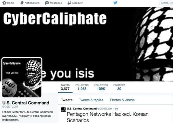The messages shown on the US Central Command Twitter page. Picture: AP