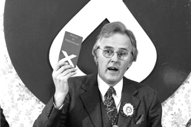 SNP politician William Wolfe presents the Scottish National Party manifesto in Glasgow April 1979. Picture: TSPL