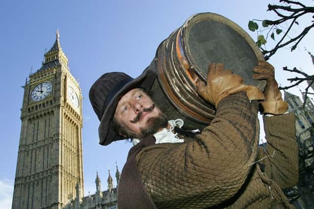 An actor portrays Guy Fawkes, outside Westminster - Our own past gives clues as to how to tackle radicalisation. Picture: Getty Images