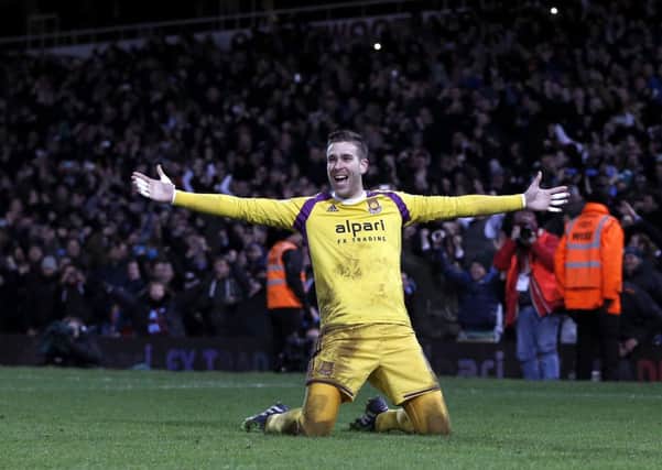 West Ham goalkeeper Adrian celebrates scoring the winning kick in last nights shoot-out. Picture: Getty