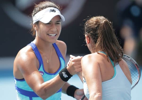 Heather Watson shakes hands with Roberta Vinci after her straight sets win over the Italian. Picture: Getty