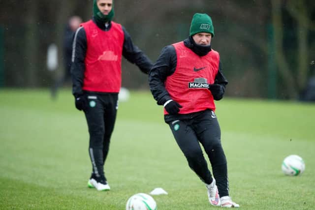 Kris Commons is put through his paces in training ahead of Celtics clash with Hamilton Accies tomorrow. Picture: SNS