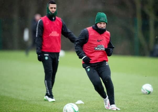 Kris Commons is put through his paces in training ahead of Celtics clash with Hamilton Accies tomorrow. Picture: SNS