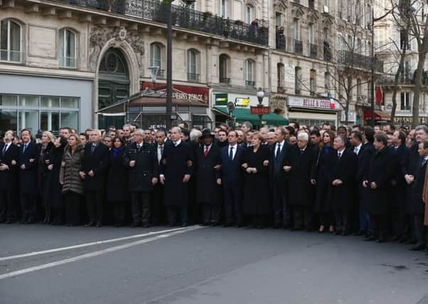World leaders and dignitaries attend the mass unity rally following the recent Paris terrorist attacks. Picture: Getty