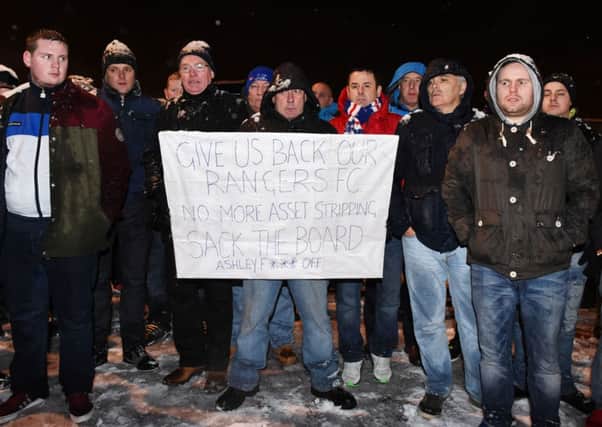 Rangers fans protest outside Ibrox stadium. Picture: SNS