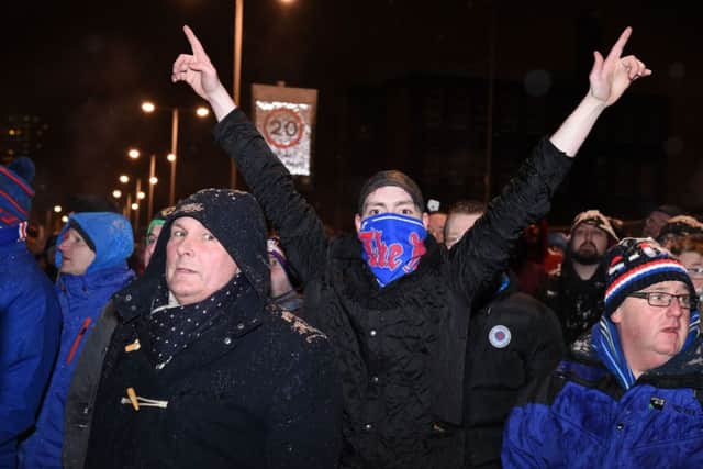 Rangers fans protest outside Ibrox stadium. Picture: SNS