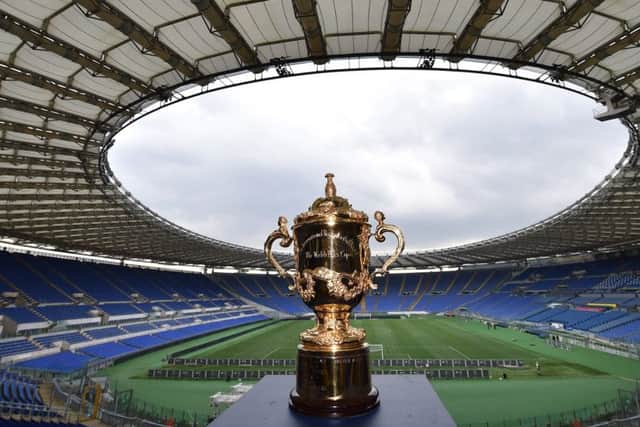 The Webb Ellis Cup visits Rome as part of the Rugby World Cup Trophy Tour. Picture: Getty
