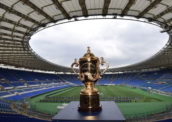 The Webb Ellis Cup visits Rome as part of the Rugby World Cup Trophy Tour. Picture: Getty