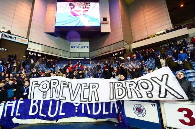 Rangers fans display a banner during last night's abandoned match with Hearts. Picture: SNS