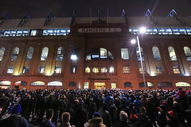 Rangers fans protest outside Ibrox on Friday night. Picture: SNS