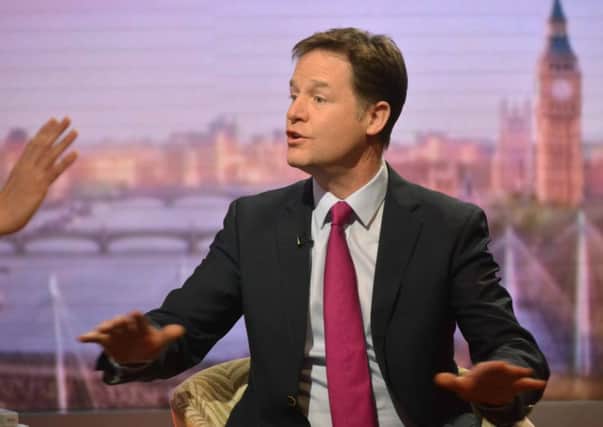 Deputy Prime Minister Nick Clegg makes his point on The Andrew Marr Show yesterday. He is due to appear in the TV debates. Picture: BBC