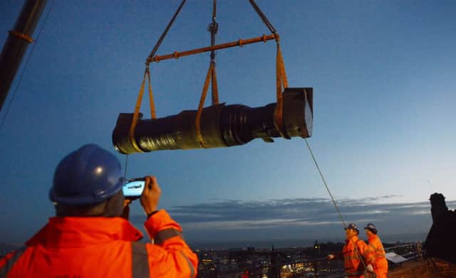 The 6.6ton Mons Meg cannon is removed from Edinburgh Castle for restoration. Picture: Hemedia