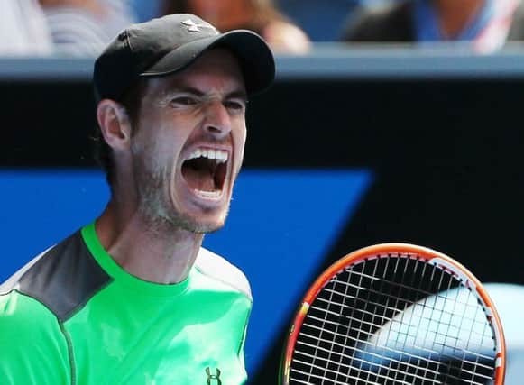 Andy Murray roars in celebration as he shuts out Yuki Bhambri, the world No 317, in the first round of the Australian Open. Picture: AP