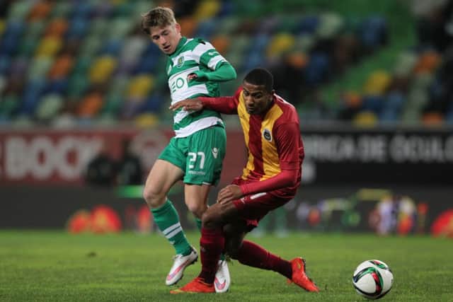 Ryan Gauld vies with Rio Ave's Marvin Zeegelaar during the Primeira Liga match between Sporting CP and Rio Ave. Picture: Getty