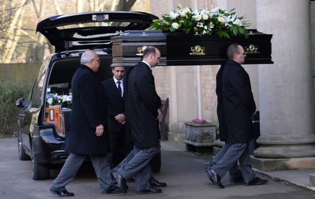 The coffin carrying bankrupt Scot Young arrives at Kensal Green Cemetery in west London. Picture: PA