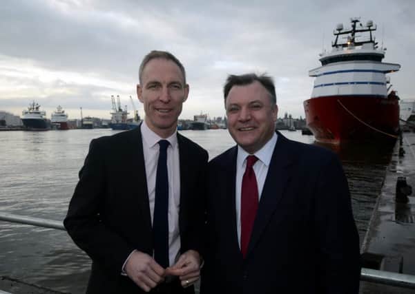 Jim Murphy and Ed Balls at Aberdeen harbour, during a visit to the Granite City. Picture: Hemedia