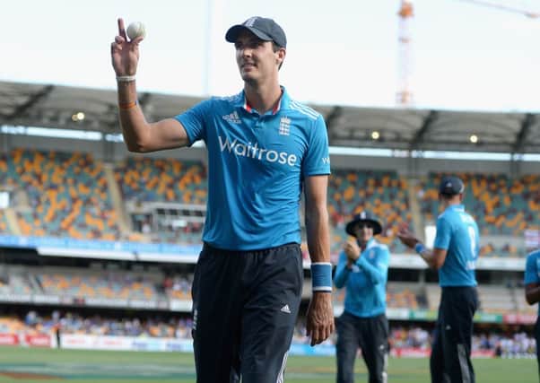 Steven Finn celebrates his five wicket haul at the Gabba. Picture: Getty