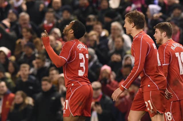 Raheem Sterling celebrates after scoring the goal which brought Liverpool level. Picture: AFP/Getty Images