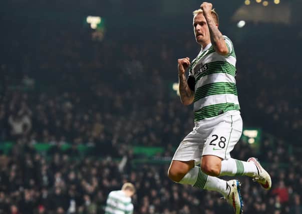 Leigh Griffiths celebrates after scoring against Motherwell. Picture: SNS