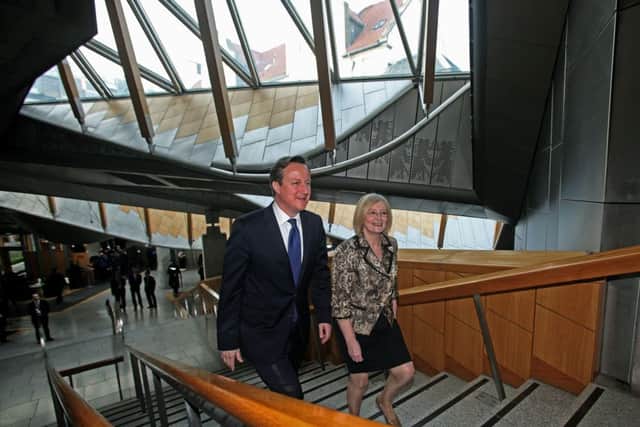 David Cameron visits the Scottish Parliament. Picture: Hemedia