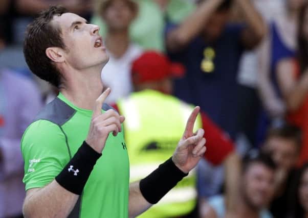 Andy Murray celebrates after defeating João Sousa of Portugal in yesterdays third-round clash at the Australian Open.  Picture: AP