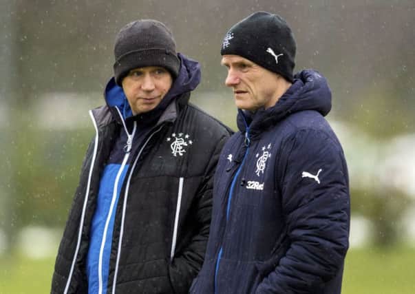 Kenny McDowall and Gordon Durie take Rangers training ahead of the Championship match against Cowdenbeath.  Picture: SNS