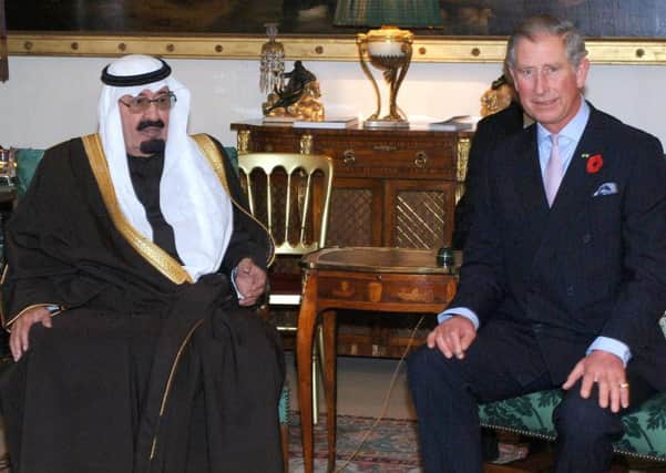 The Prince of Wales receiving King Abdullah of Saudi Arabia at Clarence House, London. Picture: PA