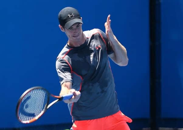 Andy Murray got in some practice hitting in Melbourne yesterday. Photograph: Clive Brunskill/Getty