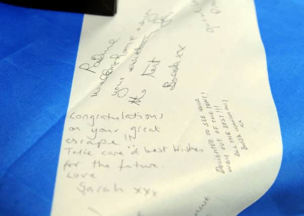 Pauline asked staff to sign a Scottish flag for her to keep. Picture: Lisa Ferguson