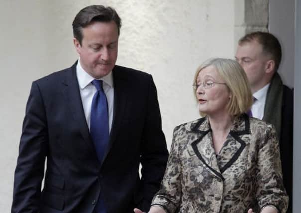 Prime Minister David Cameron meets with Presiding Officer Tricia Marwick at the Scottish Parliament. Picture: SWNS
