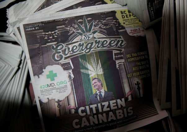 Freshly printed copies of the new SF Evergreen, a marijuana-themed monthly newspaper. Picture: Getty