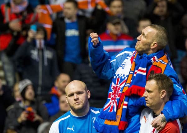 Fernando Ricksen spends time thanking the thousands of fans that filled Ibrox for his special day. Picture: SNS