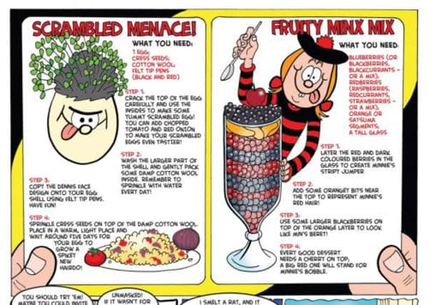 The latest version of the Beano shows characters such as Dennis the Menace and the Bash Street Kids opting for healthy food. Picture: Contributed