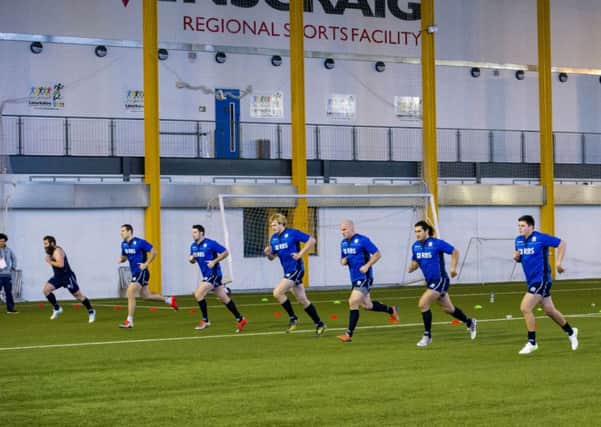 Scotland players go through their paces at training in the Ravenscraig Regional Sports Facility in Motherwell. Picture: SNS