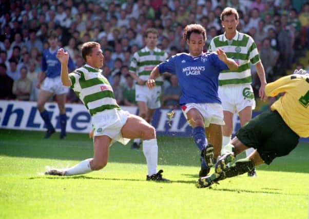 Mark Hateley scores as Rangers beat Celtic 2-0 in September 1991. Picture: TSPL