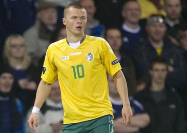 Darvydas Sernas in action for Lithuania against Scotland in September 2011. Picture: SNS