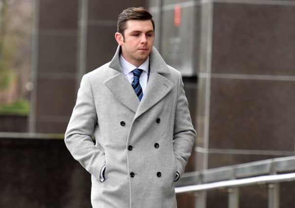 Ryan Wilson at Glasgow Sheriff Court where he was found guilty of assaulting Glasgow Hawks player Ally McLay. Picture: Spindrift