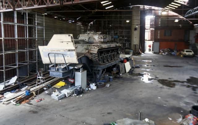 The hull of an old US-made M-41 tank can be seen amid vehicles and objects seized by Sao Paulo police. Picture: Getty
