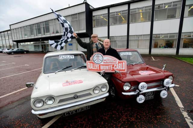 Mike Marsh with his 1970 Hillman IMP and Gutherie Anderson, with his 1974 Hillman IMP, launch the rally. Picture: Hemedia