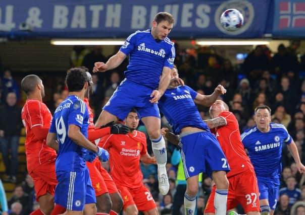 Chelseas Serbian defender Branislav Ivanovic rises highest to head home the winning goal. Picture: Getty