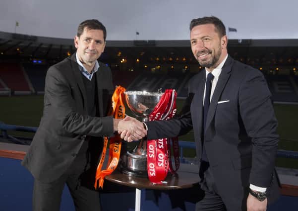 Managers, Derek McInness (aberdeen) and Jackie Mcnamara (dundee utd) meet to promote their semi-final this weekend. Picture:Jeff Holmes